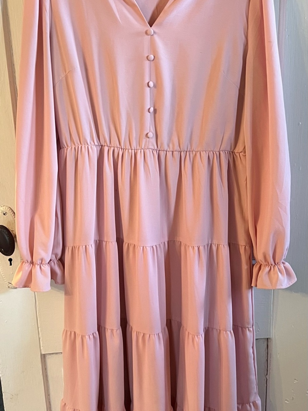 Blush Pink Tiered Button-Front Dress